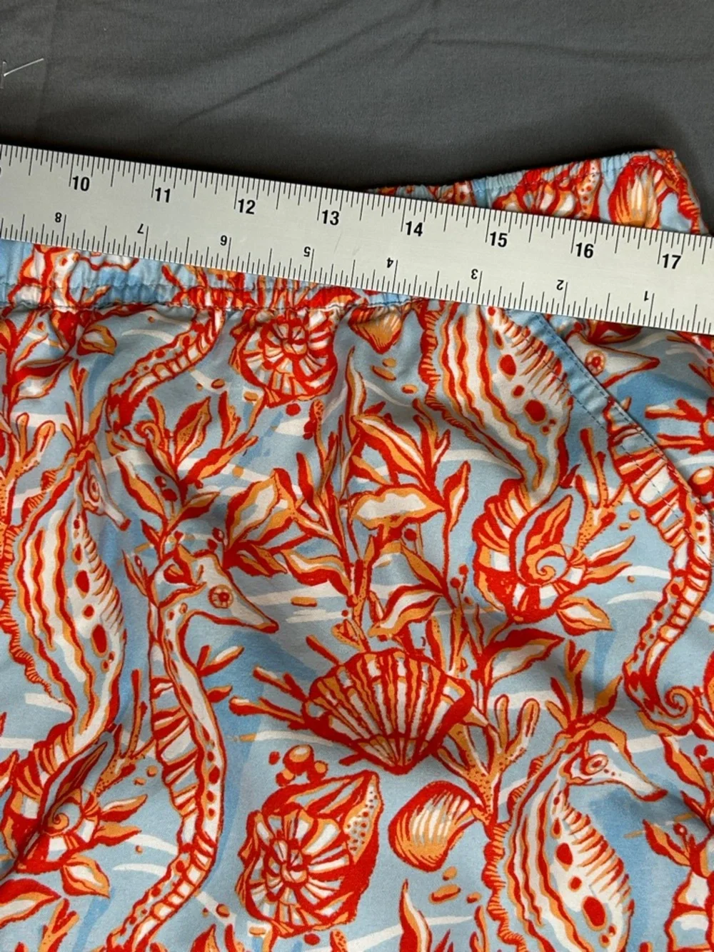 Vineyard Vines Men's Light‎ Blue Swim Suit with Orange Seashell Seahorse Print